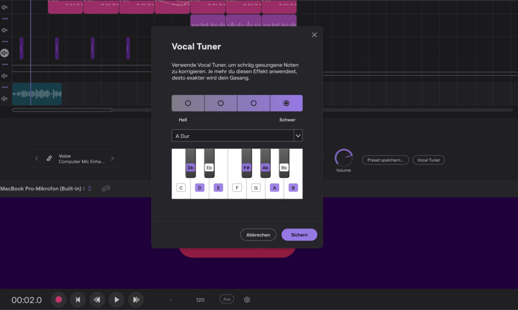 Vocal Tuning Effekt in Soundtrap