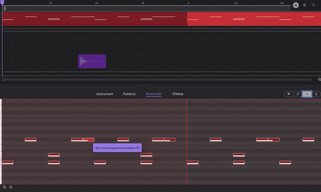 Notenrolle-Ansicht in Soundtrap