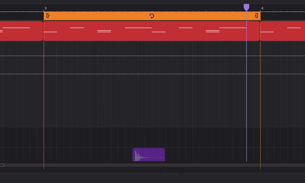 Soundtrap Arrangement mit gelbem Loop-Bereich