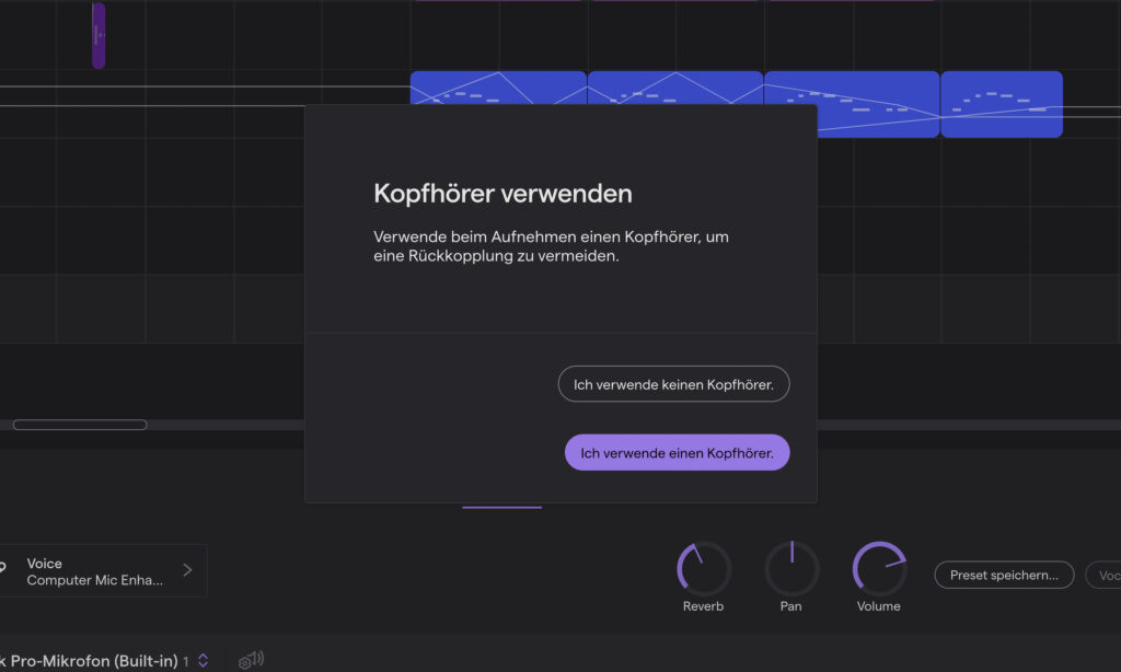 Aufnahmedialog in Soundtrap