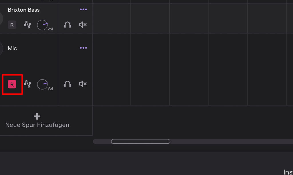 Spurkopf mit Aufnahmeoptionen in der DAW Soundtrap.