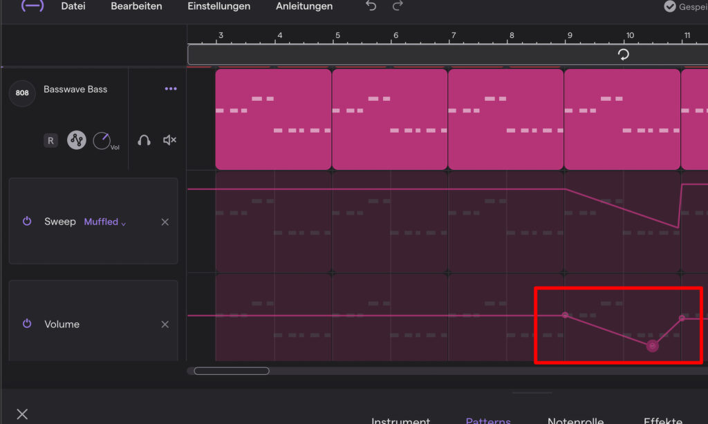 Automationslinien für Lautstärke in einer DAW