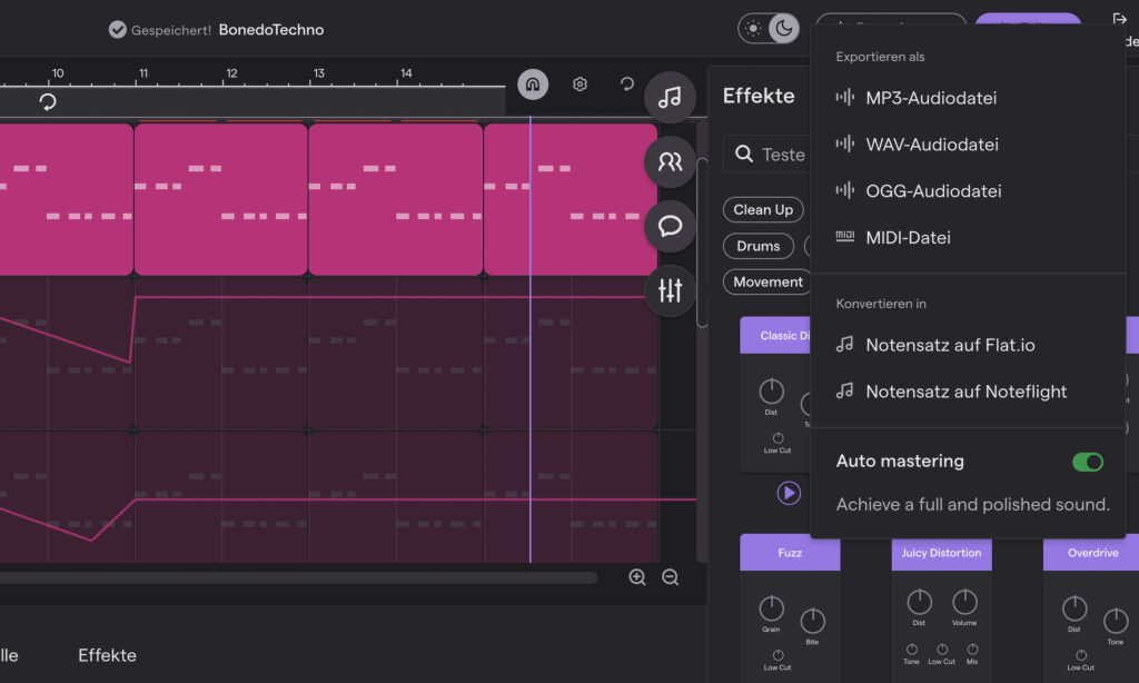 Export Dialog in Soundtrap