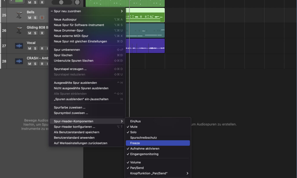 Freeze in Apple Logic Pro