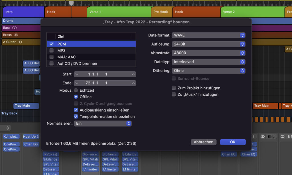 Song bouncen – Logic Pro Mix & Mastering