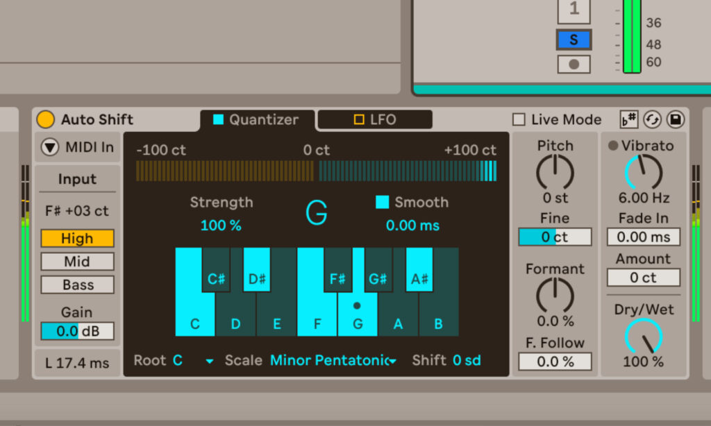 Audioeffekt Auto-Shifter in Ableton Live