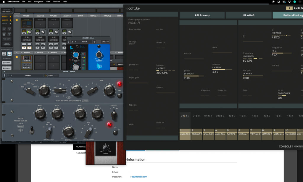 UAD Console GUI mit Console 1 GUI