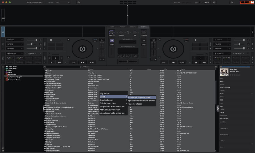 Virtual DJ analysiert die Tonarten in einem Batch-Prozess.