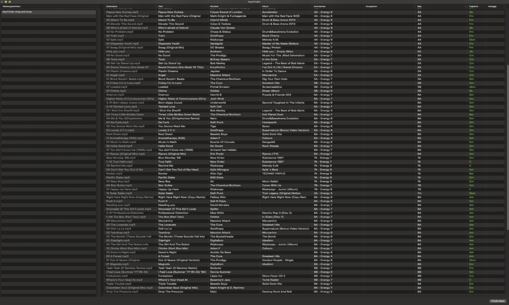 Keyfinder Programmfenster