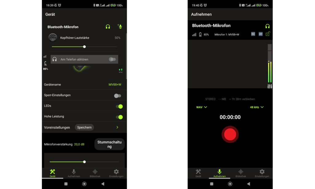 Praktischerweise kann dann auch direkt in der App die Aufnahme durchgeführt werden