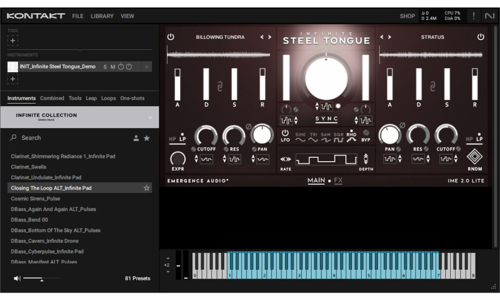Die Interfaces der Infinite Collection bieten viele Parameter für klangliche Anpassungen.