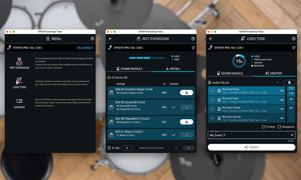 Screenshots der Efnote Desktop Tools App