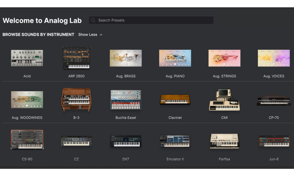 Arturia Analog Lab Pro: Instrumente.