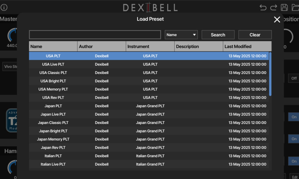 Dexibell T2L Piano: Presets.
