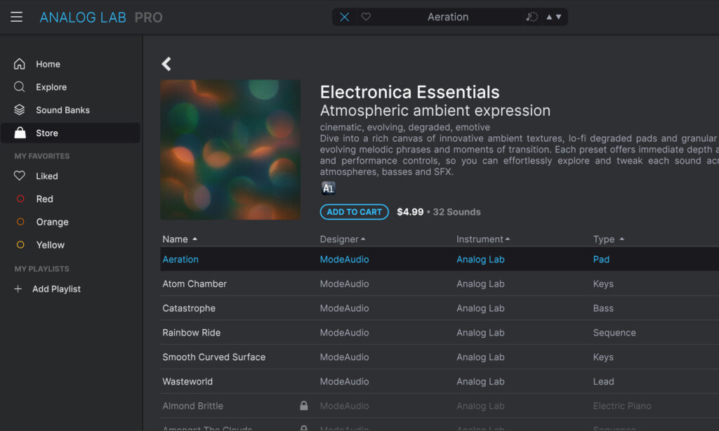 Arturia Analog Lab Pro: Presets.