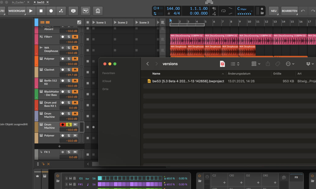 Mac-Finder-Fenster und Bitwig Studio 6