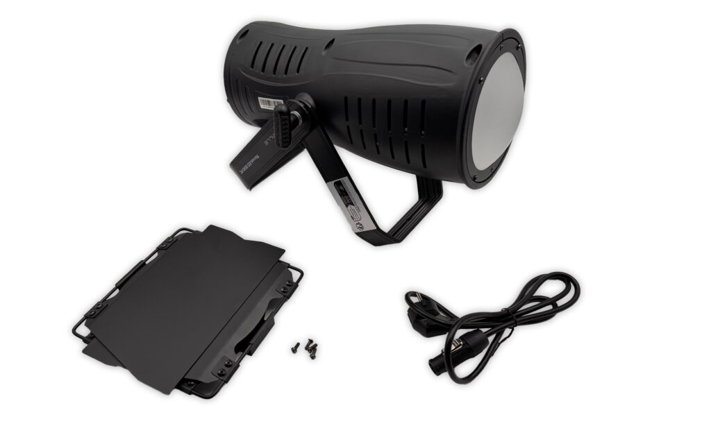 Darin befinden sich Lampe, Flügeltor und Stromkabel
