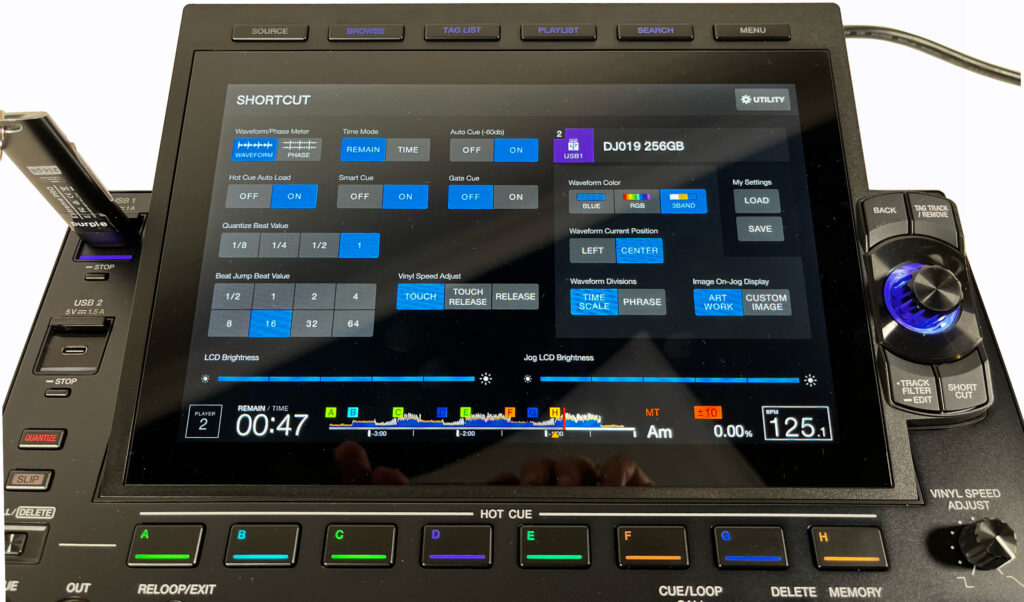 „Gate Cue“ kann auch im Shortcut Utility Menü des AlphaTheta CDJ-3000X aktiviert werden