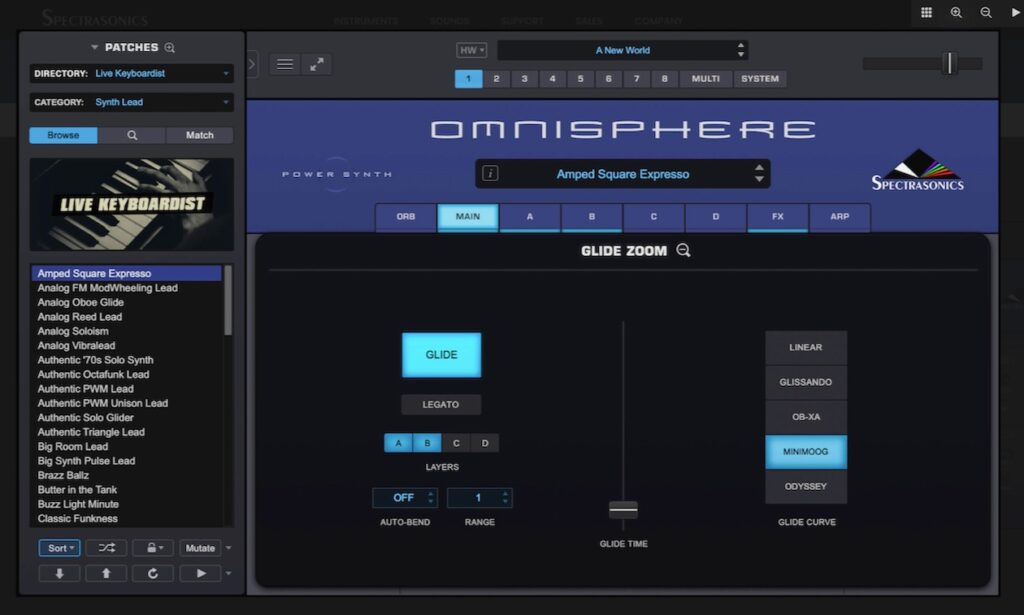 Omnisphere 3 Classic Glide Modes (Bildquelle: Spectrasonics)