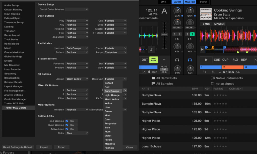 Farbanpassung beim Native Instruments Traktor MX2