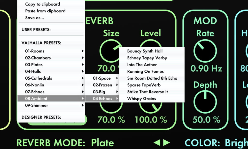 Valhalla DSP FutureVerb: Presets.