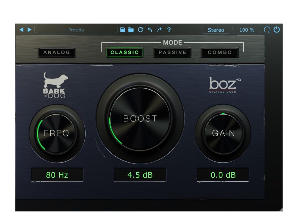Boz Digital Labs Bark of Dog Plugin Test Bedienoberfläche