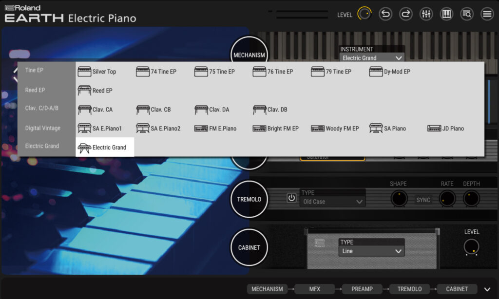 Roland Earth Electric Piano: Modelle.