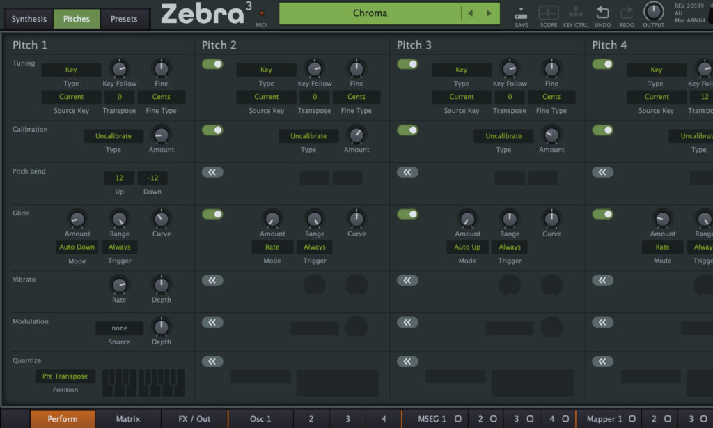 u-he Zebra 3: Pitches.