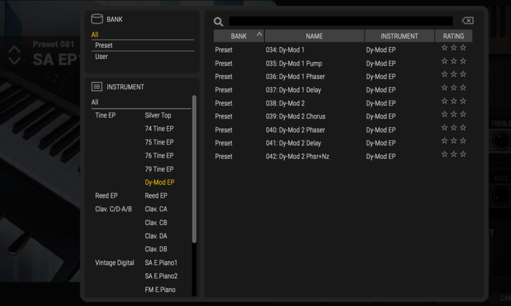 Roland Earth Electric Piano: Presets.