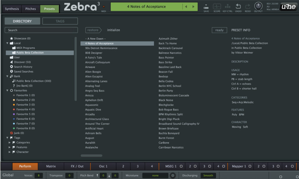 u-he Zebra 3: Presets.