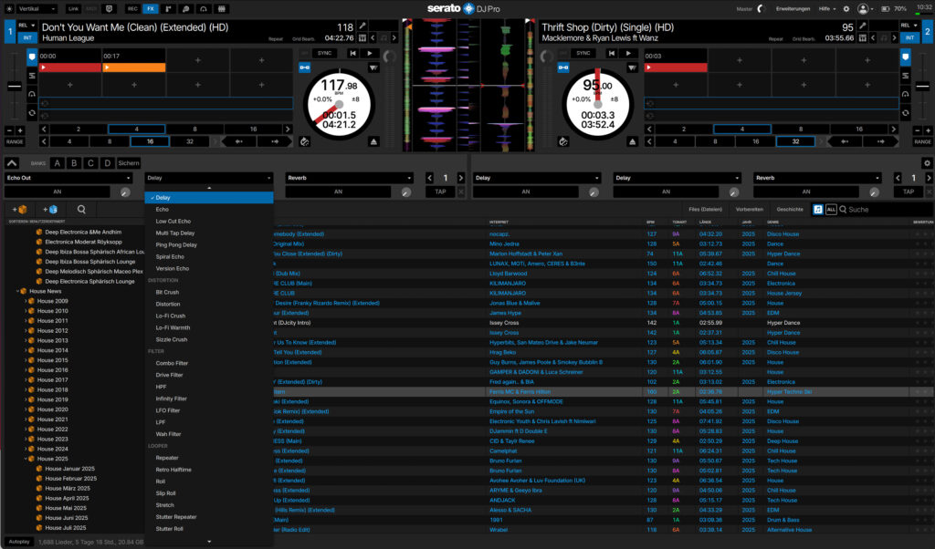 Die Auswahlübersicht zu den Effekten