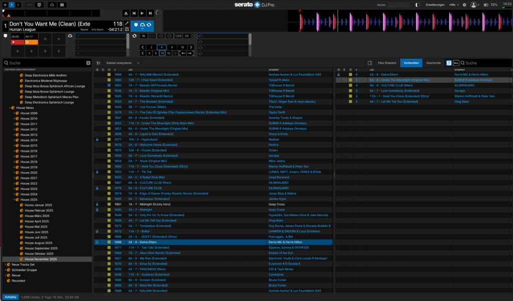 Serato DJ Pro Library Features: Die Panel der Mediathek können jetzt wie gehabt horizontal und vertikal angezeigt werden