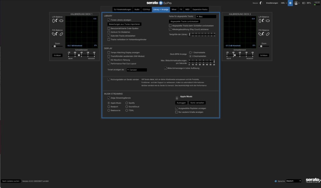 Unter diesem Reiter werden die Streaming-Dienste ausgewählt