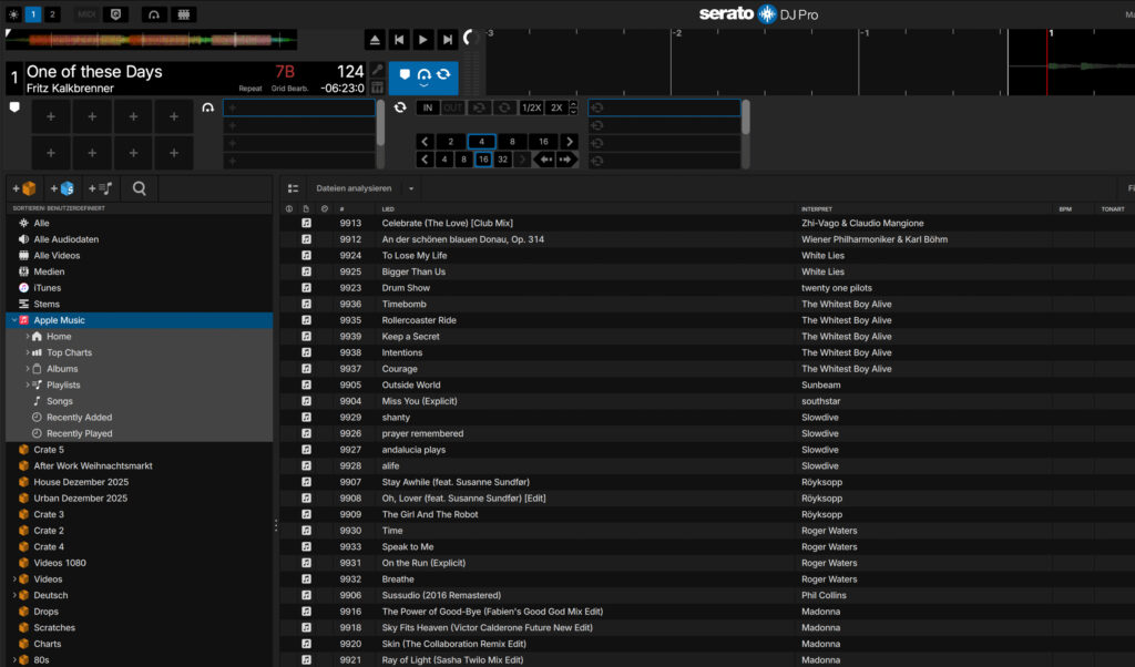 Serato DJ Pro Streaming Crate: In Serato DJ Pro öffnet sich anschließend dieses Crate
