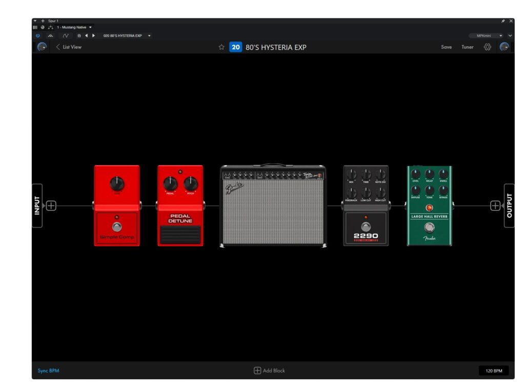 Das Interface der Amp-Simulation Mustang.