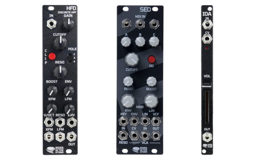 Hochpass-Filter HFD, Lowpass-Gate SED und VCA IDA bieten unterschiedliche Erweiterungen für euren Audioweg im Eurorack – mit dynamischer Filterung, Mixing und Verstärkung. (Fotos: Rides In The Storm)