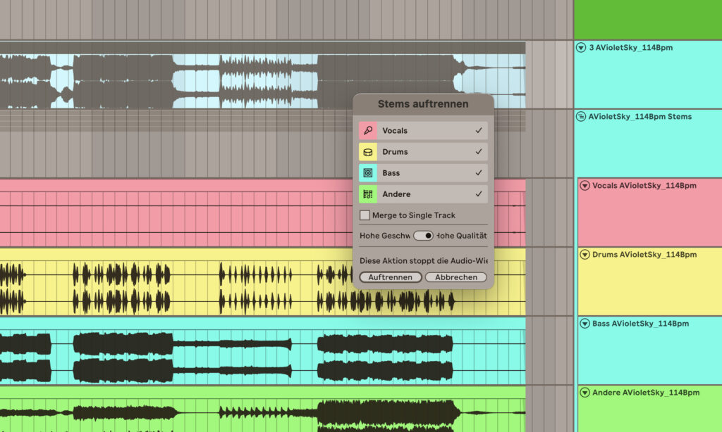 Neues Feature Stem-Separation in Ableton Live 
