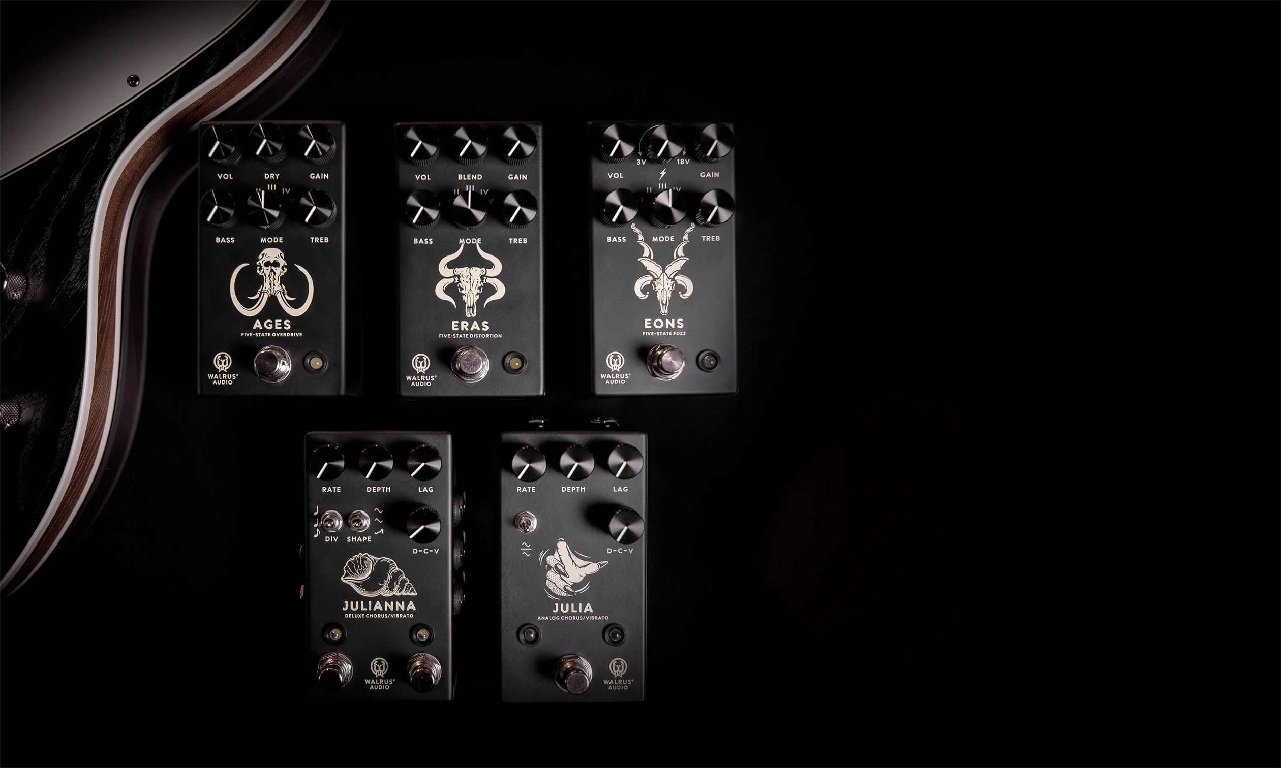 Walrus Audio Julia V2, Julianna, Ages, Eras und Eons – fünf Bestseller in schwarzer Minimal-Edition Artikelbild