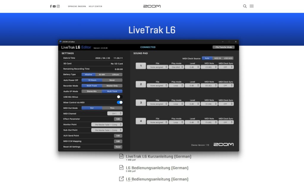 Der Editor verbindet sich automatisch mit der Hardware, wenn diese via USB-C mit dem Rechner verbunden ist