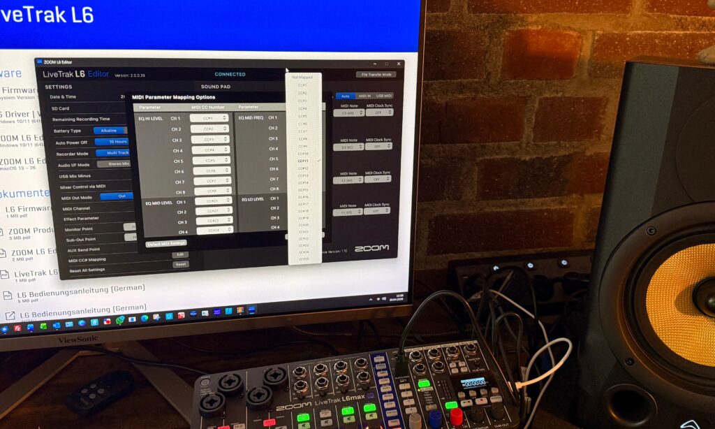 Die Editor Software des Zoom LiveTrak L6max bietet keine Vollbildansicht
