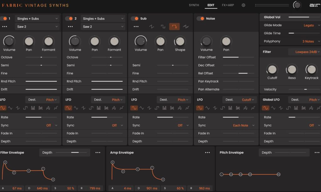 Air Music Technology Fabric Vintage Synths Vol 1: Synth Page.
