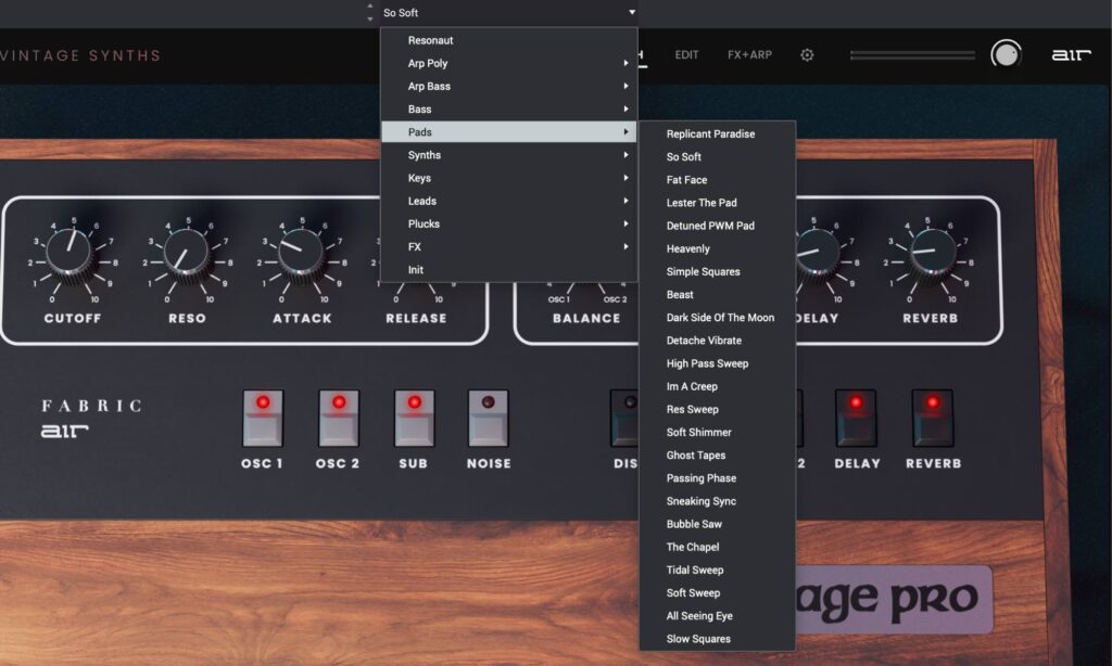 Air Music Technology Fabric Vintage Synths Vol 1: Presets.