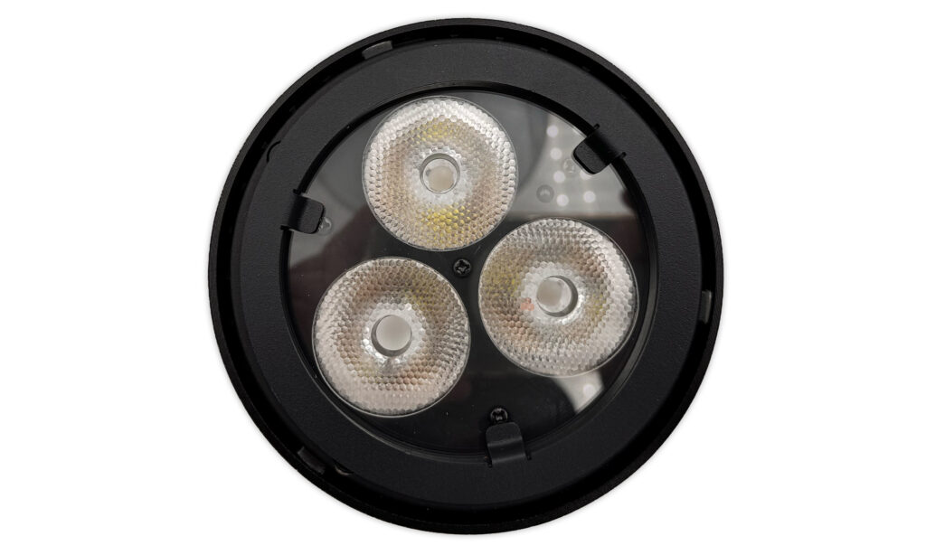 Von oben betrachtet blicken wir auf die drei LEDs