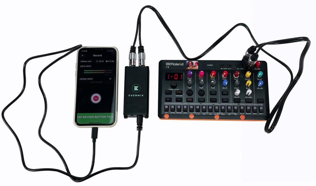 Natürlich kann man mit der EvermixBox5 alles Aufnehmen, was einen Line-Ausgang hat. Monitoring ist aber nicht möglich.