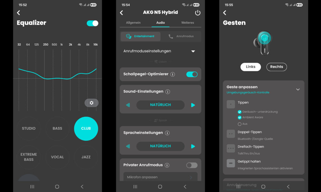 EQ-Einstellungen und zahlreiche Audio-Features wie die Gestensteuerung können angepasst werden