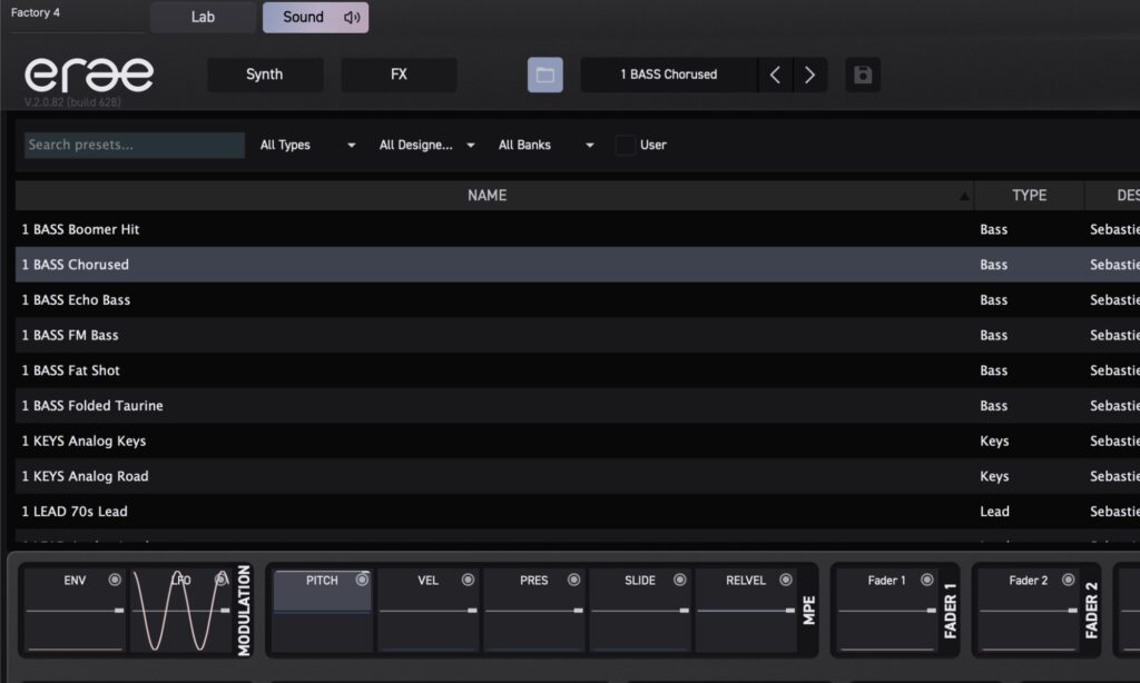 Embodme Erae Sound: Presets.