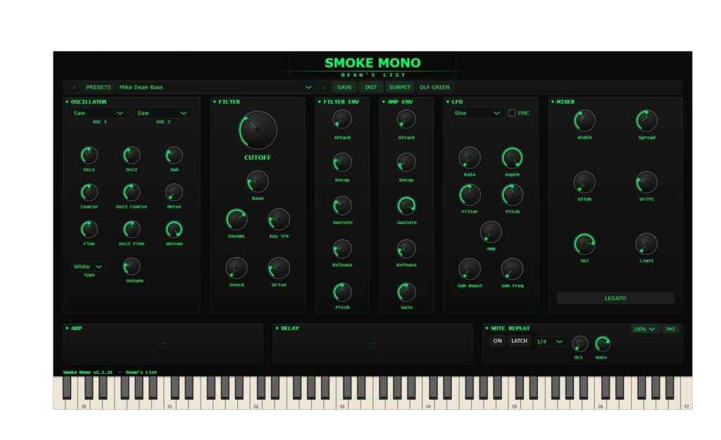 DLP Audio Smoke Mono 1 Plugin Test Bedienoberfläche