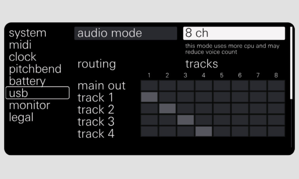 OP-XY Multi-Channel Einstellungen (Bildquelle: Teenage Engineering)