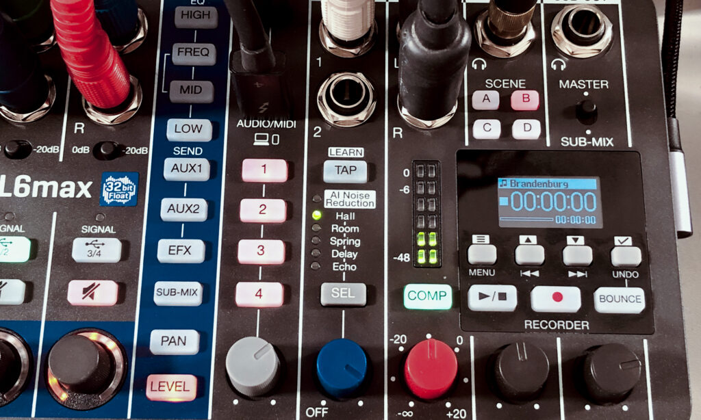 Am Zoom LiveTrak L6max selbst kann immer stets nur ein Parameter auf allen Kanälen bedient werden