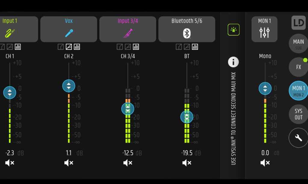 Der interne Mixer ist übersichtlich und selbsterklärend